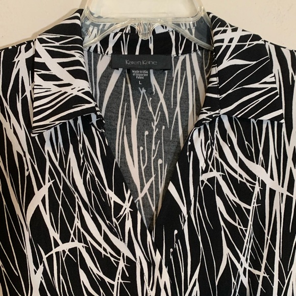 Karen Kade (size L) Black and White Cascade Faux Wrap Dress - Picture 6 of 11